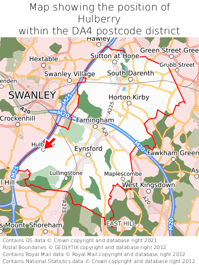 Map showing location of Hulberry within DA4