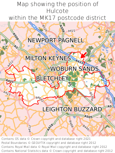 Map showing location of Hulcote within MK17