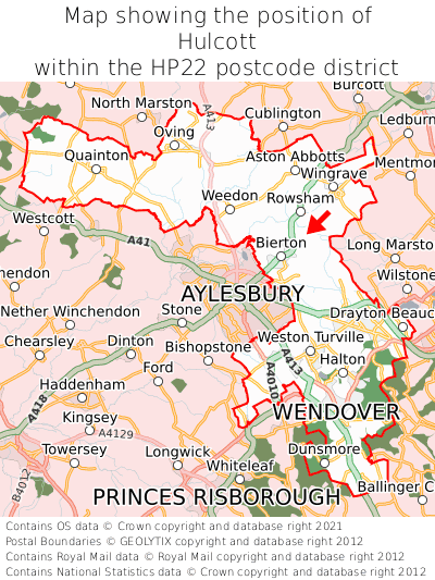 Map showing location of Hulcott within HP22