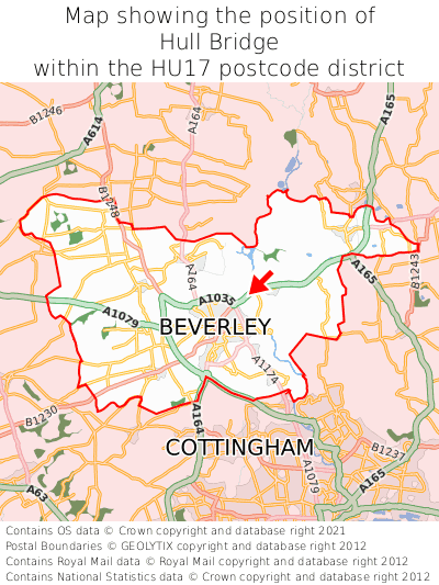 Map showing location of Hull Bridge within HU17