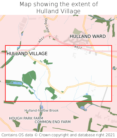 Map showing extent of Hulland Village as bounding box