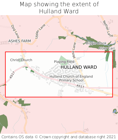 Map showing extent of Hulland Ward as bounding box