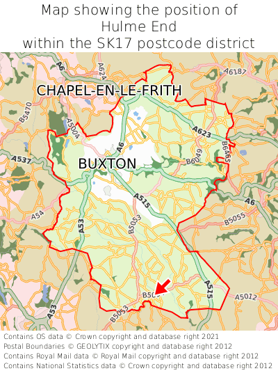 Map showing location of Hulme End within SK17