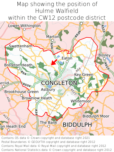 Map showing location of Hulme Walfield within CW12