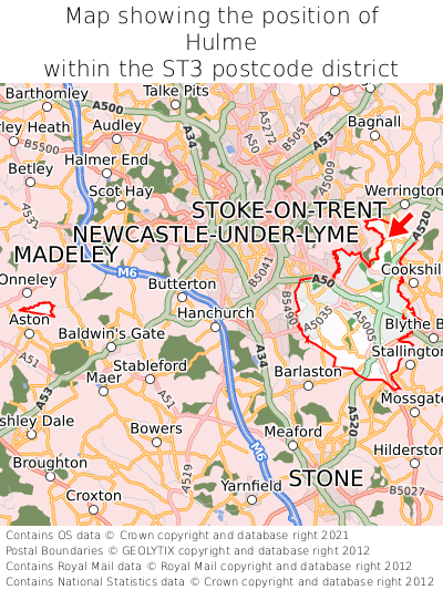 Map showing location of Hulme within ST3