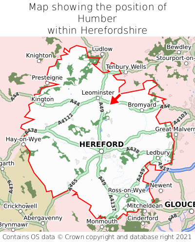 Map showing location of Humber within Herefordshire