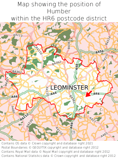 Map showing location of Humber within HR6