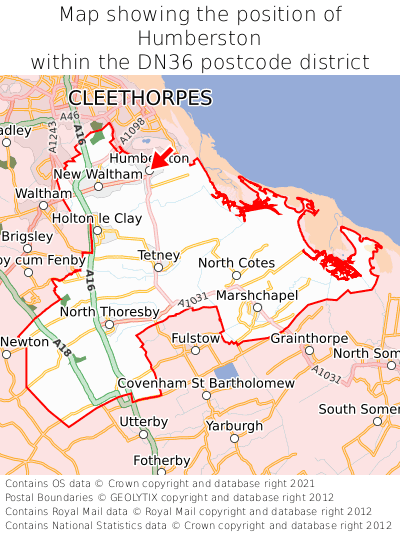 Map showing location of Humberston within DN36