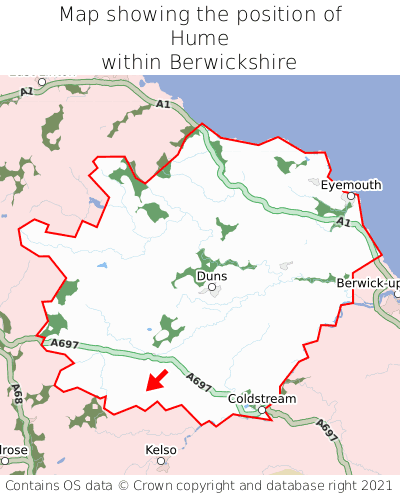 Map showing location of Hume within Berwickshire