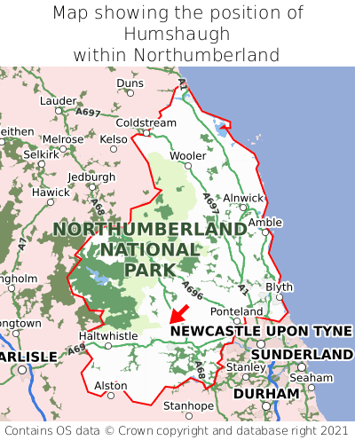 Map showing location of Humshaugh within Northumberland