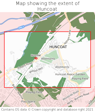 Map showing extent of Huncoat as bounding box