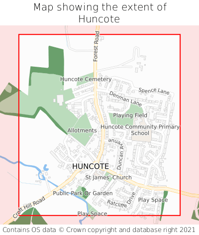 Map showing extent of Huncote as bounding box