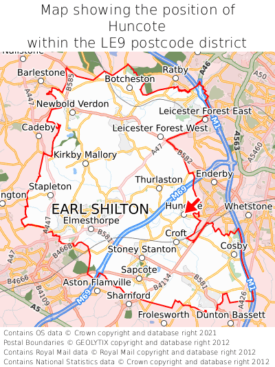 Map showing location of Huncote within LE9