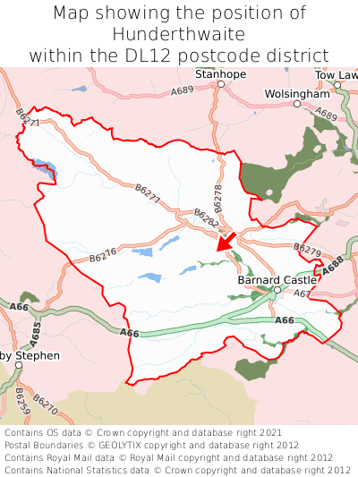 Map showing location of Hunderthwaite within DL12