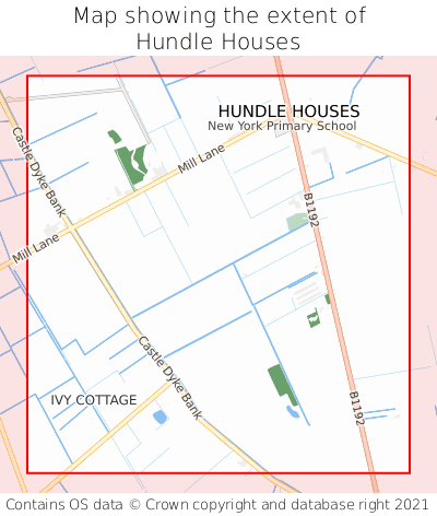 Map showing extent of Hundle Houses as bounding box