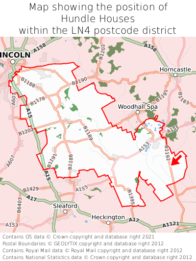 Map showing location of Hundle Houses within LN4