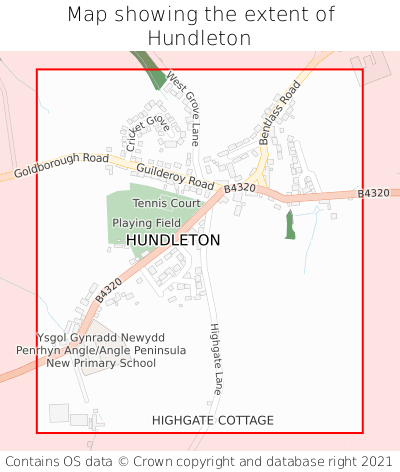 Map showing extent of Hundleton as bounding box