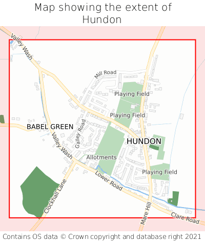 Map showing extent of Hundon as bounding box