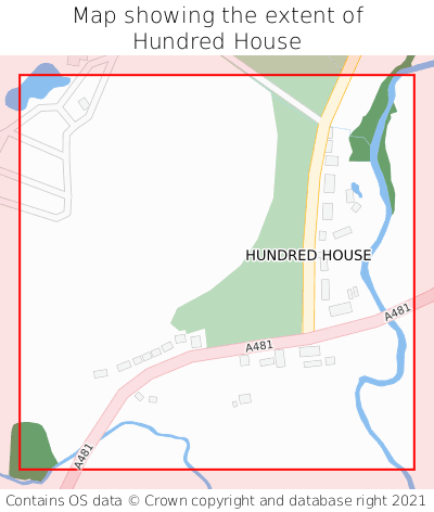Map showing extent of Hundred House as bounding box