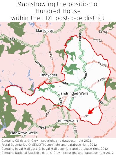 Map showing location of Hundred House within LD1