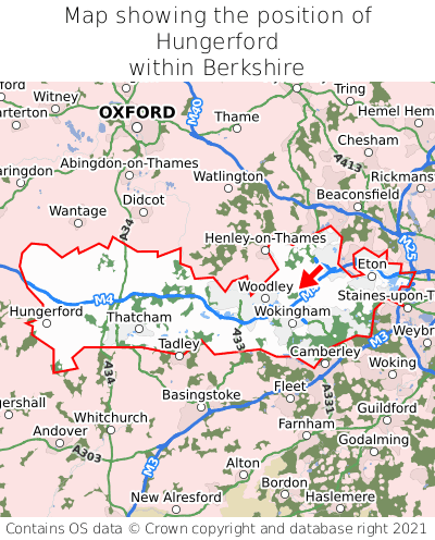 Map showing location of Hungerford within Berkshire