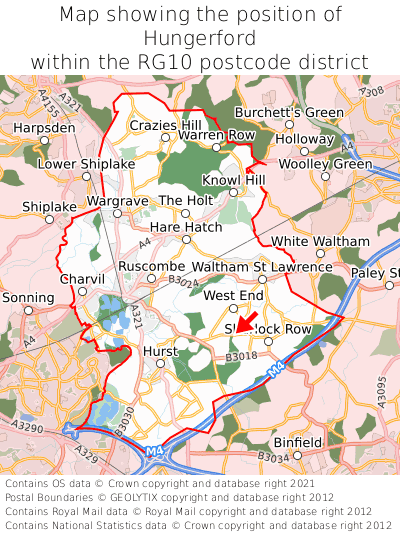 Map showing location of Hungerford within RG10