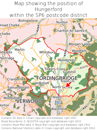 Map showing location of Hungerford within SP6