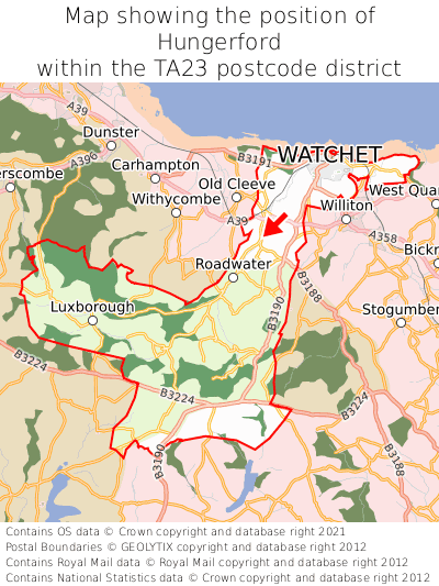 Map showing location of Hungerford within TA23