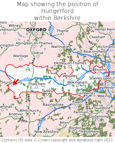 Map showing location of Hungerford within Berkshire