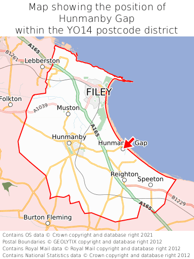 Map showing location of Hunmanby Gap within YO14