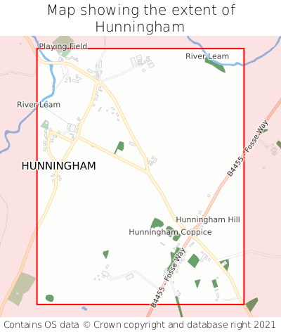 Map showing extent of Hunningham as bounding box