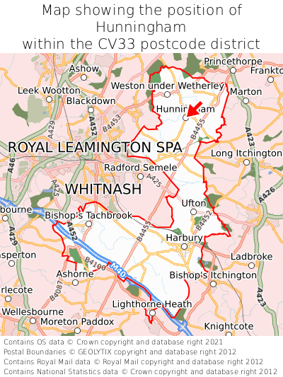 Map showing location of Hunningham within CV33