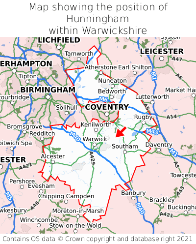 Map showing location of Hunningham within Warwickshire
