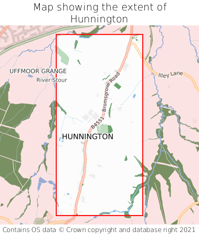 Map showing extent of Hunnington as bounding box