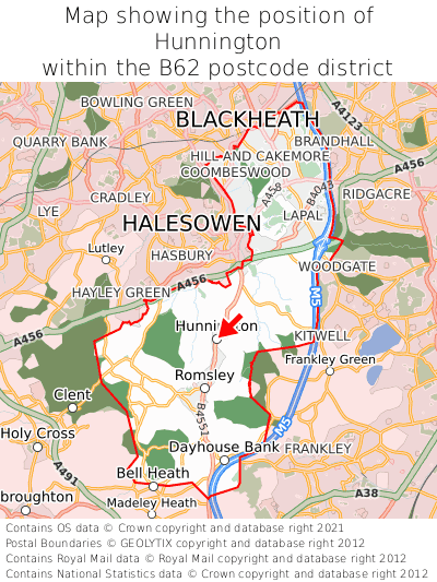 Map showing location of Hunnington within B62