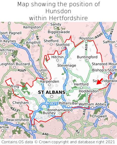 Map showing location of Hunsdon within Hertfordshire