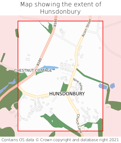 Map showing extent of Hunsdonbury as bounding box