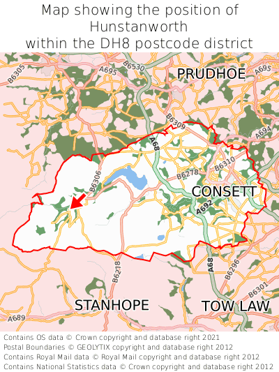 Map showing location of Hunstanworth within DH8