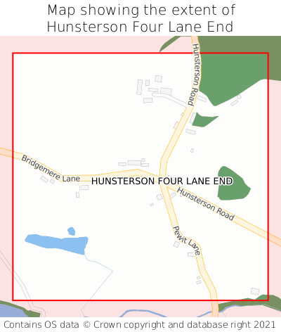 Map showing extent of Hunsterson Four Lane End as bounding box