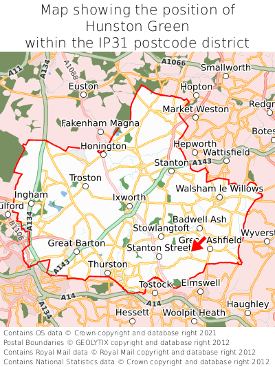 Map showing location of Hunston Green within IP31