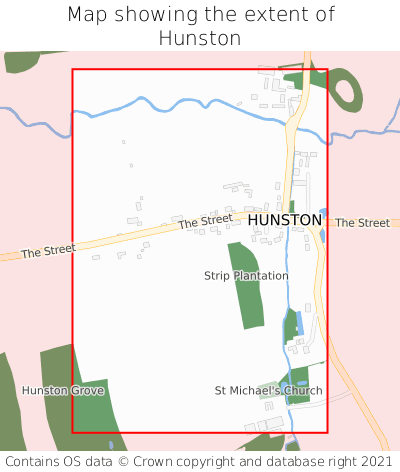 Map showing extent of Hunston as bounding box