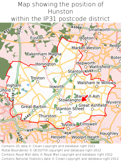 Map showing location of Hunston within IP31