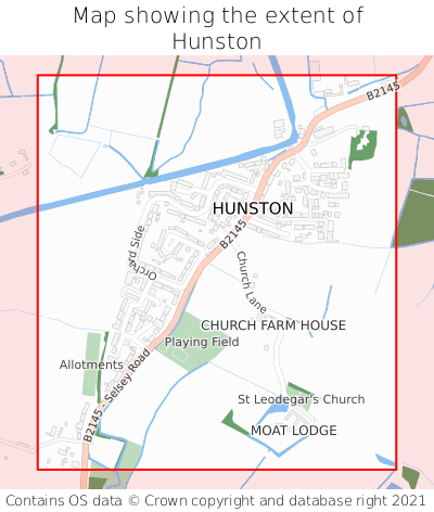 Map showing extent of Hunston as bounding box