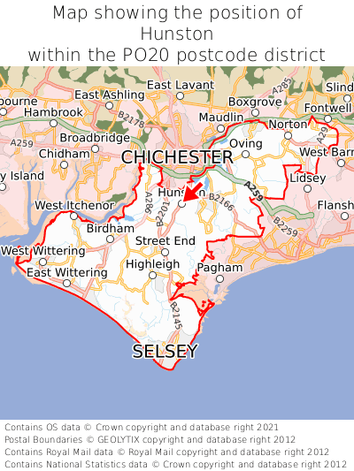 Map showing location of Hunston within PO20