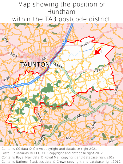 Map showing location of Huntham within TA3