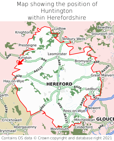 Map showing location of Huntington within Herefordshire