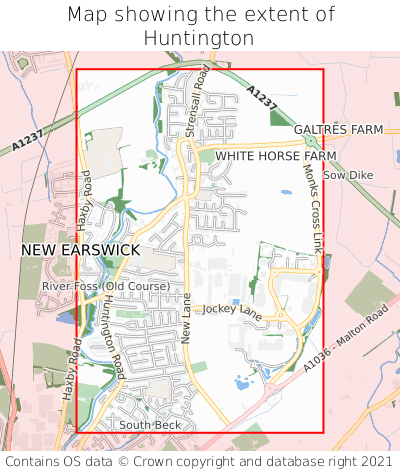 Map showing extent of Huntington as bounding box