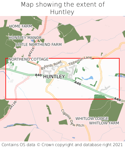 Map showing extent of Huntley as bounding box