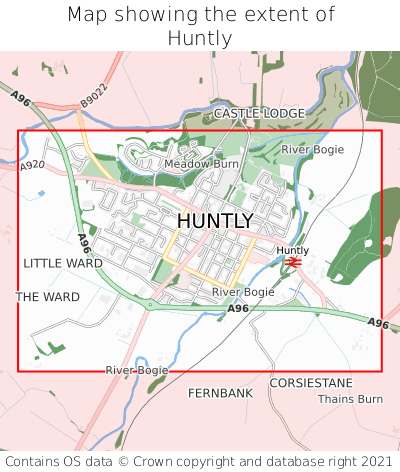 Map showing extent of Huntly as bounding box