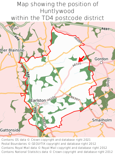 Map showing location of Huntlywood within TD4